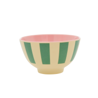 Cream with Green Stripe Print Small Melamine Bowl By Rice DK